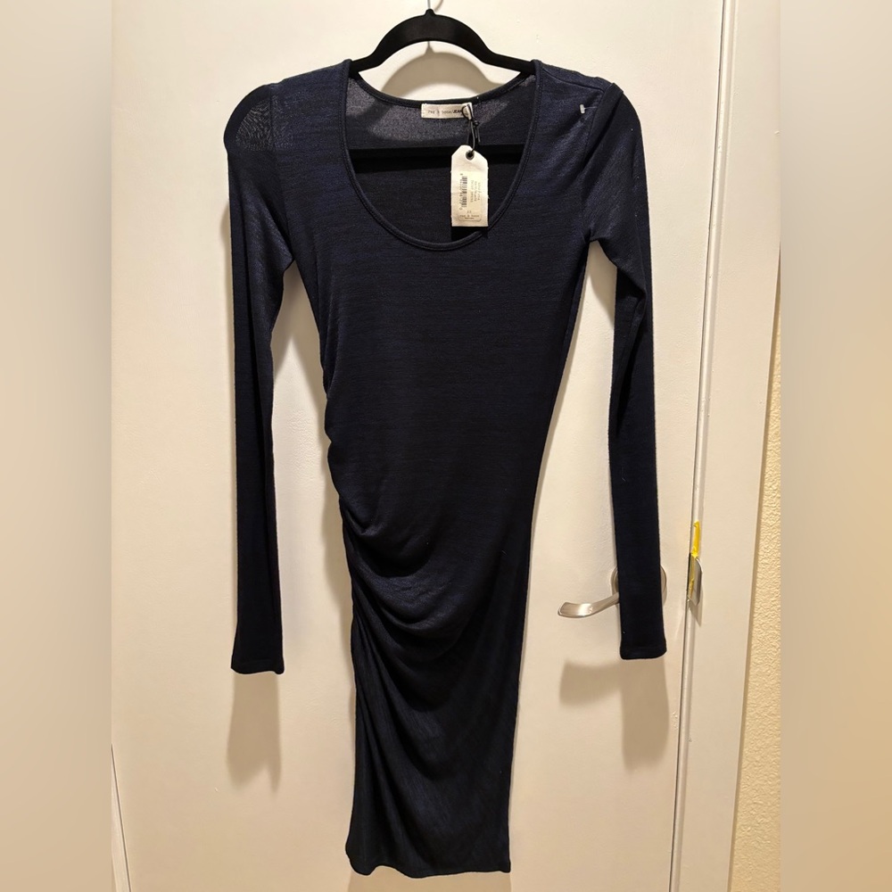 Elegant Dark Navy & Black Long Sleeve Dress